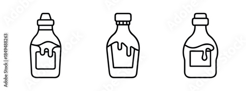Simple Line Drawings of Three Medicine or Liquid Bottles with Dripping Contents