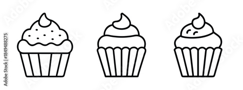 Delicious Cupcake Illustrations in Black and White, Sweet Treats and Desserts