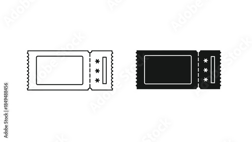 Set of three ticket icons, outline, solid black, and color illustration, for entry, event or coupon concept