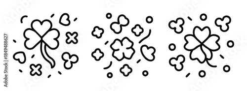 Lucky Clover Four Leaf Clover Illustrations and Shamrocks in Black and White for St Patricks Day Decor