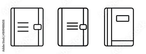 Simple Line Drawings of Three Stylish Notebooks with Closures