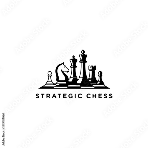 Strategic chess logo with pieces isolated on transparent background