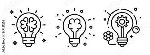 Innovative Ideas and Creative Thinking Light Bulb Icons Brainstorming Concepts