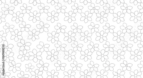Elegant floral seamless pattern featuring artistic outline flowers with a dashed texture on a pristine white background for textile or digital use.