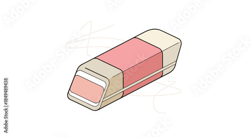 An illustration of a classic light-colored eraser with a pink sleeve, commonly used in school and office settings to correct mistakes.