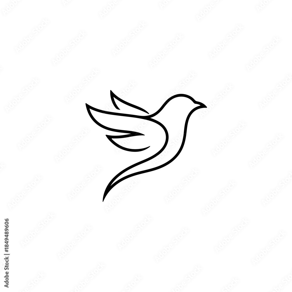 Obraz premium Minimalist flying bird outline isolated on transparent background