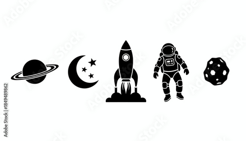 Space Exploration Illustration Featuring Astronaut Rocket Moon Planet