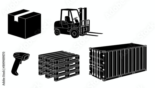 Warehouse Operations with Forklift and Shipping Containers in Industrial Setting