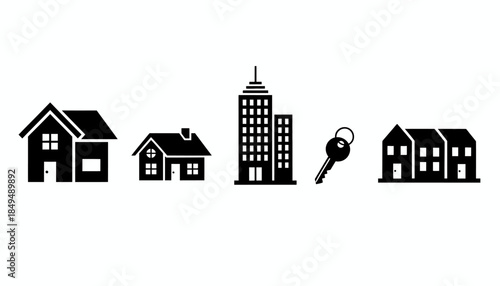 Urban Residential Scene with Various Buildings and Key
