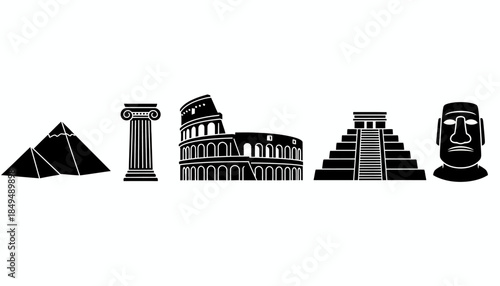 Ancient Monuments Illustrated Across Different Cultures and Civilizations