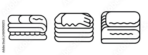 Stacked Towels Line Art Illustrations for Bathroom and Spa Concepts