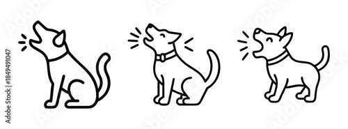 Cute Cartoon Dogs Howling Loudly in Unison with Collars On