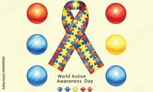 Autism Awareness Ribbon – World Autism Day, Puzzle Pattern Symbol & Support Design