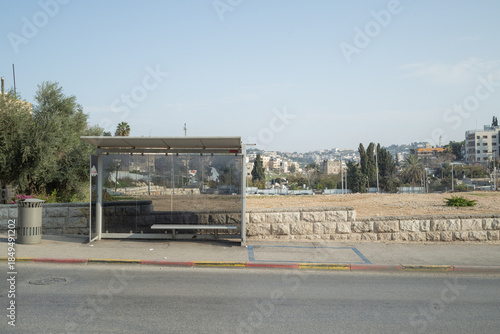 empty bus stop at the roadside of Sheikh Jarrah in jerusalem