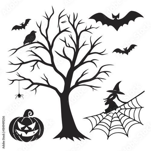 halloween pumpkin and bats