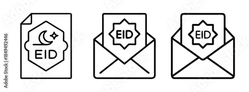 Eid Celebration Icons Set with Envelope and Card Designs for Greeting Cards and Messages