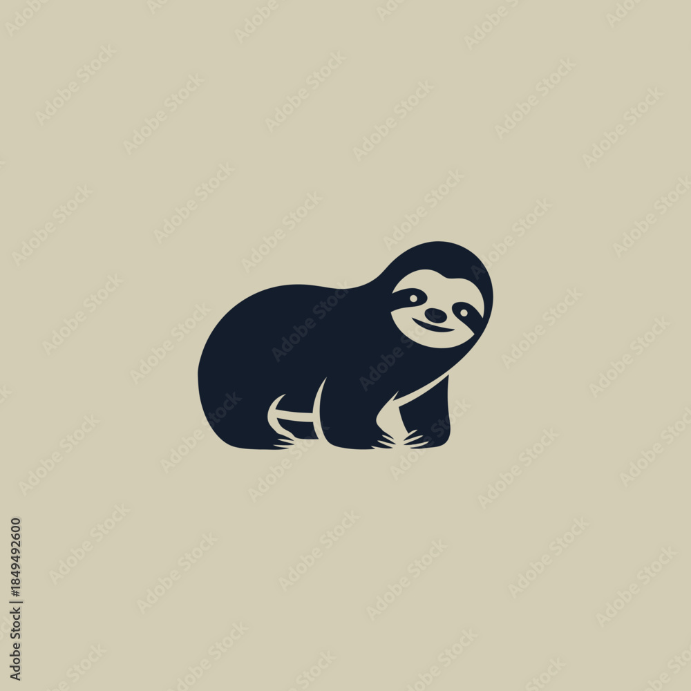 Obraz premium Charming and minimalist vector illustration of a cute smiling sloth, perfect for playful branding or a friendly animal-themed design concept