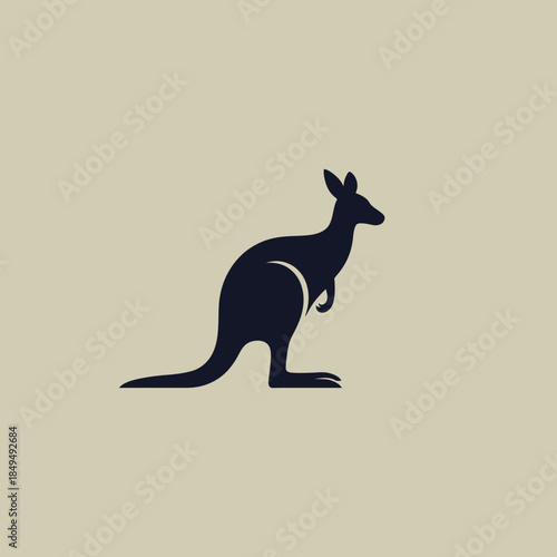 Minimalist black silhouette icon of a majestic kangaroo, representing Australian wildlife and dynamic movement on a neutral background vector graphic