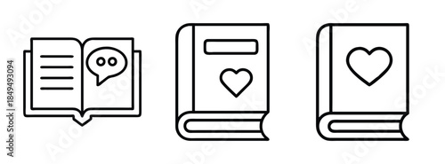 Minimalist Book Icons with Heart Symbols for Love Reading and Communication