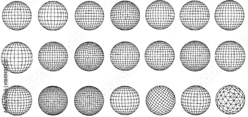 Wireframe Globe Illustrations: Grid Variations on Spheres for Global Concepts