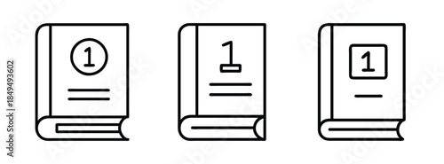 Simple Line Art Book Icons with Number One on Covers