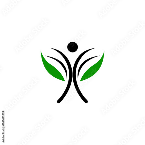 Abstract human figure with green leaves symbolizing wellness and growth