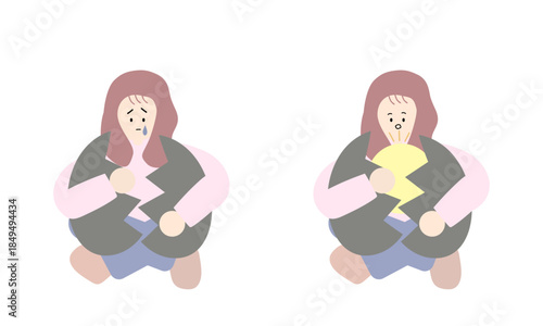 自分は欠けていて無価値だと思う女性と存在自体に価値があると思う女性のイラスト