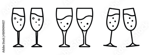 Champagne Glasses Illustration Set for Party and Celebration Decor