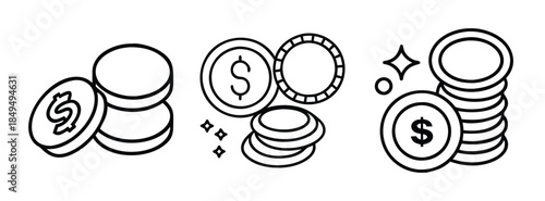 Money Coins and Stacks with Dollar Symbols and Sparkling Effects for Financial Growth and Wealth