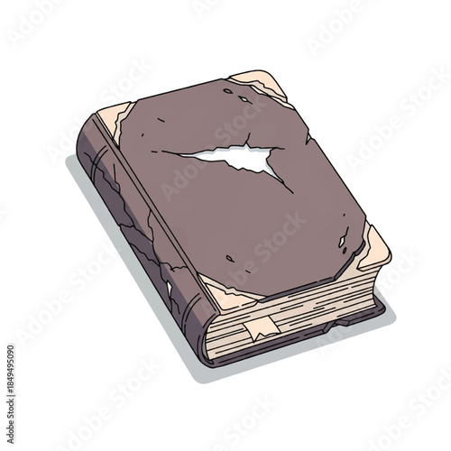 Old damaged book with torn cover.