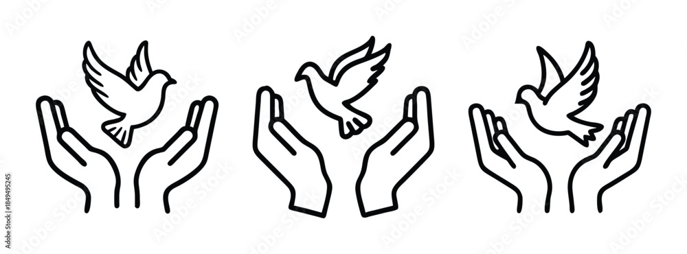 Fototapeta premium Peaceful Dove Release Hands Illustration Art