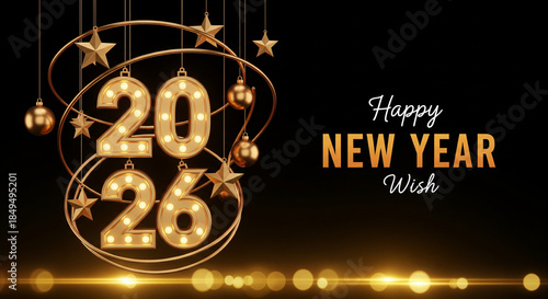 Happy New Year 2026 Golden Greeting