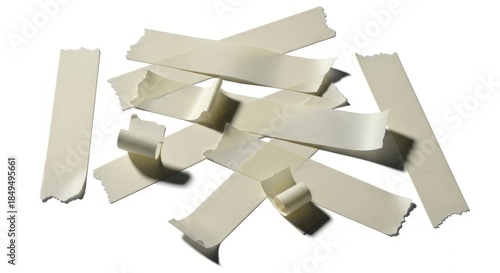 Scrap metal pieces in metallic silver finish with sharp edges and torn texture on white background for industrial design