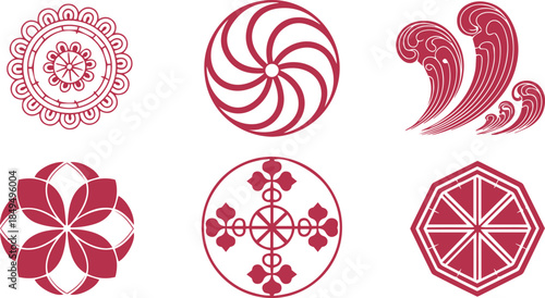 Elegant Red Geometric and Floral Asian Style Patterns