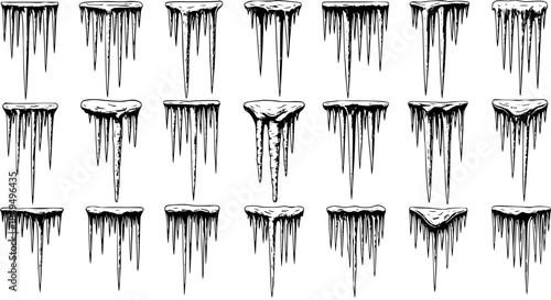 Collection of Various Hand-Drawn Icicle Styles on White Background