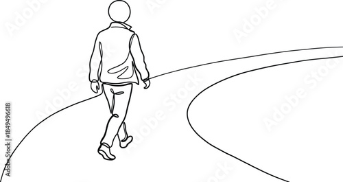 Man walking forward line art illustration, journey path concept, lone traveler moving ahead, minimalist continuous line drawing style