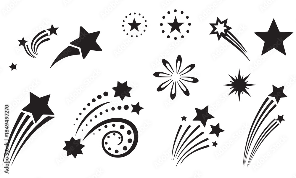 Obraz premium Shooting Star Clipart – Comet and Sparkle Vector Designs for Celebration and Night Sky Art