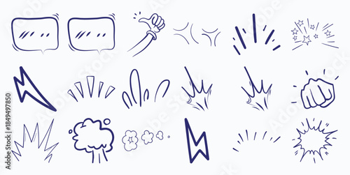 Collection of Hand-Drawn Comic Book Style Sound and Action Effects