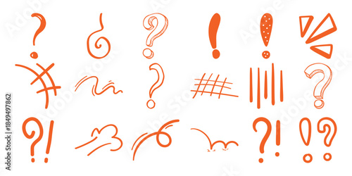Collection of Hand-Drawn Orange Punctuation Marks and Symbols on White Background
