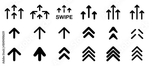 Collection of Upward Arrows and Swipe Gesture Icons for UI and Design