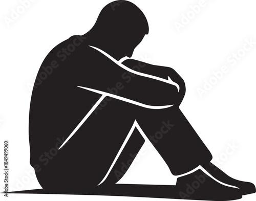 Silhouette of sad person sitting down representing mental health depression