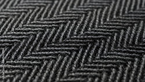 Close-up of dark gray woven fabric with herringbone pattern