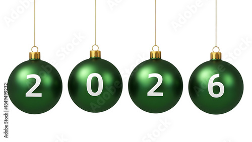 Four green christmas ornaments isolated on transparent background with white numbers