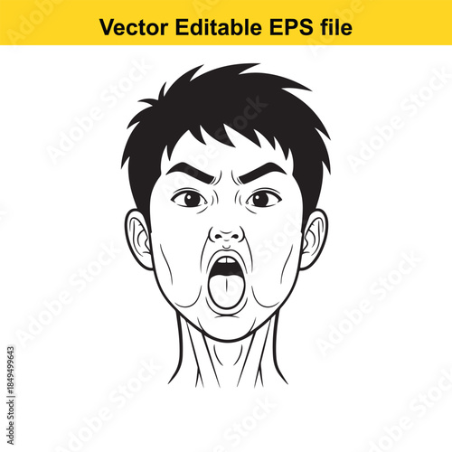  vector illustration of a man with a shocked expression on his face in black and white