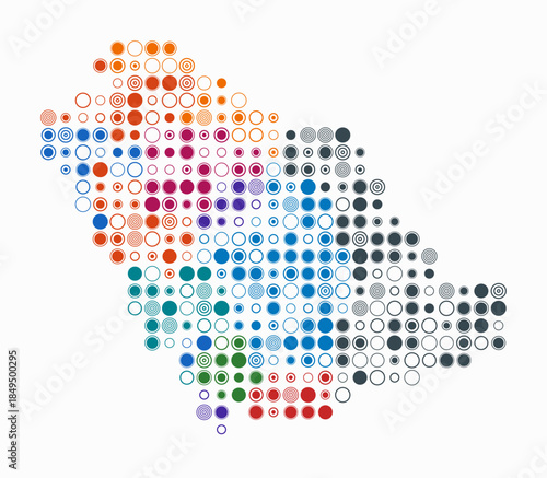 Saudi Arabia, shape of the country build of colored cells. Digital style map of the Saudi Arabia on white background. Large size circle blocks. Artistic vector illustration.