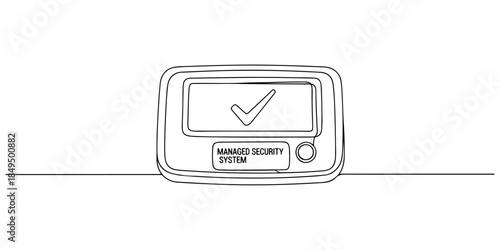 Continuous one line of a security control panel with check mark, representing managed security system service, hand drawn vector illustration.