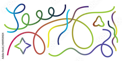 Colorful scribbles with star and heart shapes on white background