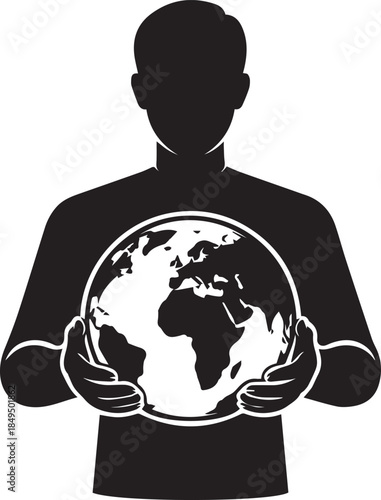 Silhouette of Person Holding World Globe Earth in Hands Responsibility Concept