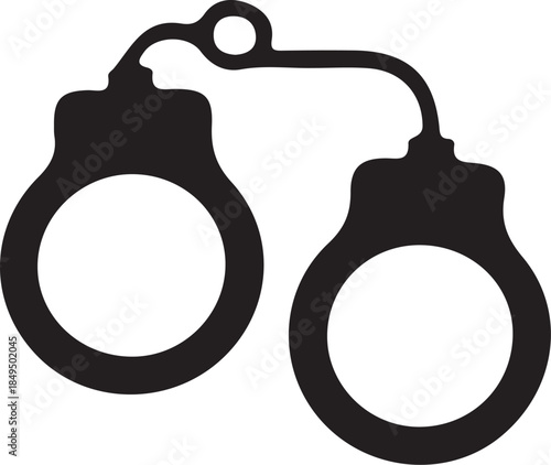 Black and white outline of a pair of handcuffs with circular openings and a connecting chain