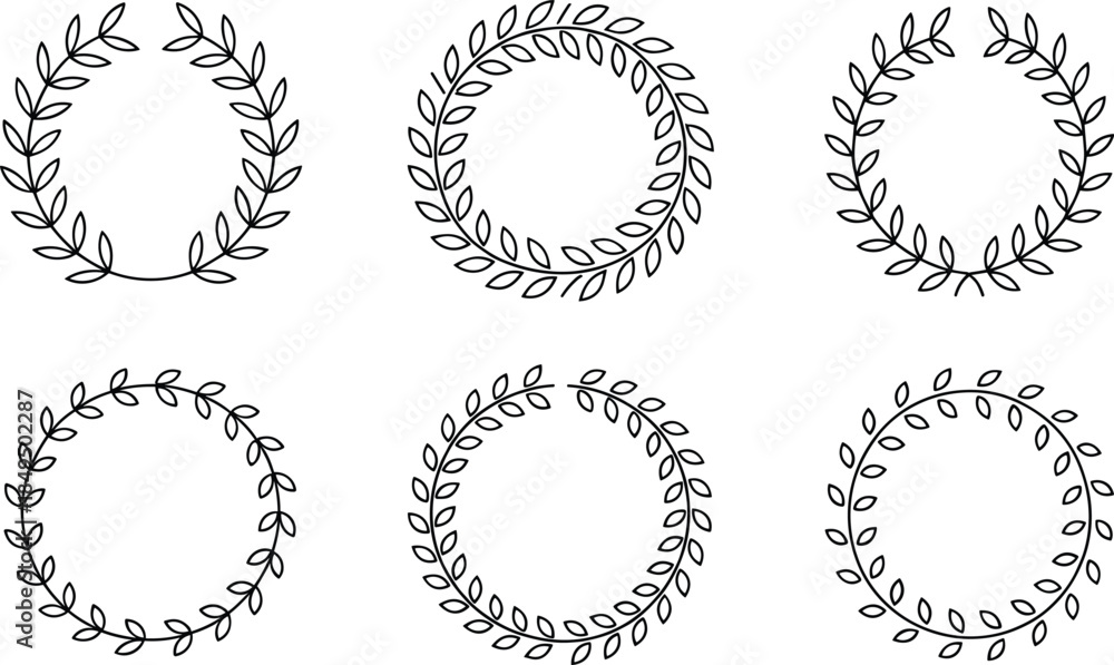 Obraz premium Five Black and White Leaf Wreaths in Different Shapes